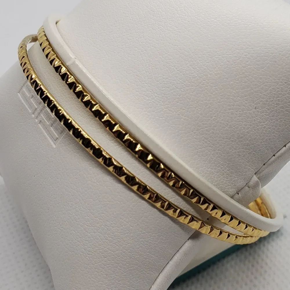 Vintage Gold Tone & White Set of 3 Bangle Bracelets - Picture 3 of 5